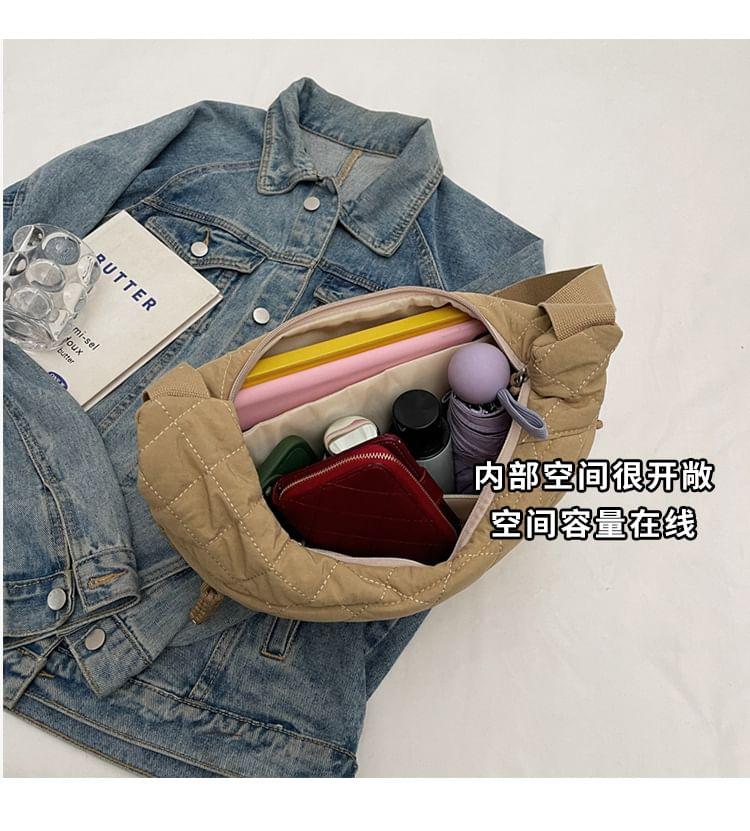 Quilted Nylon Plain Zip Crossbody Bag Product Image