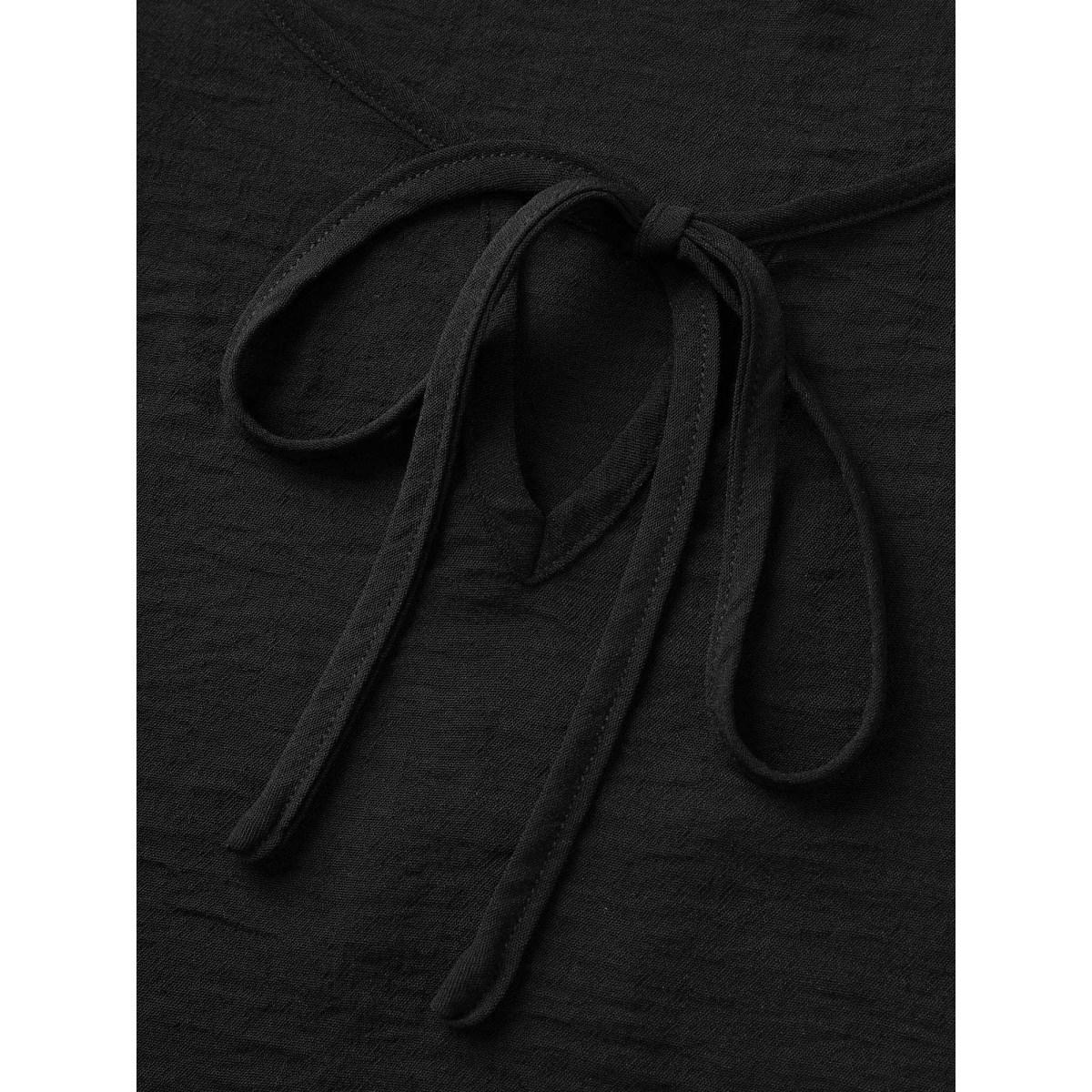 Plus Size Black Ditsy Floral Ruffles Raglan Sleeve Blouse Women Elegant Short sleeve Round Neck Everyday Blouses BloomChic 22-24/3X Product Image