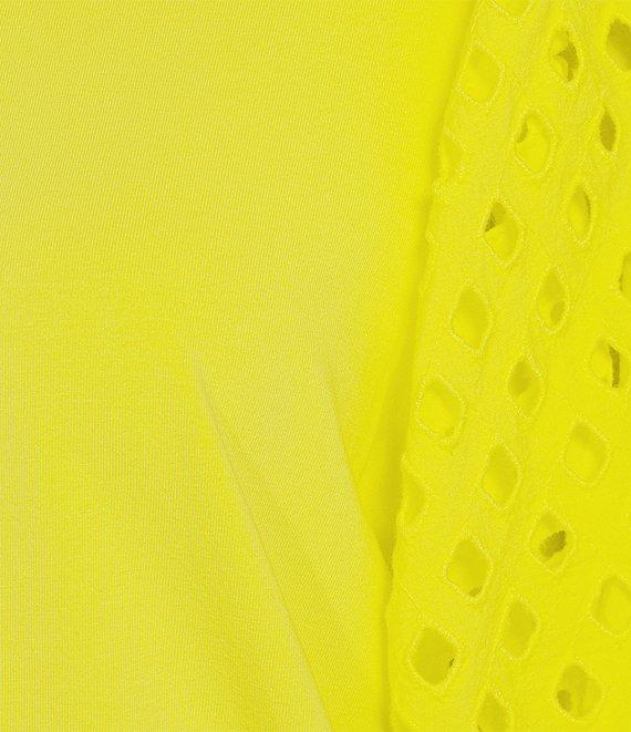 Gibson & Latimer Knit Contrast Eyelet Crew Neck Short 3/4 Balloon Sleeve Top Product Image