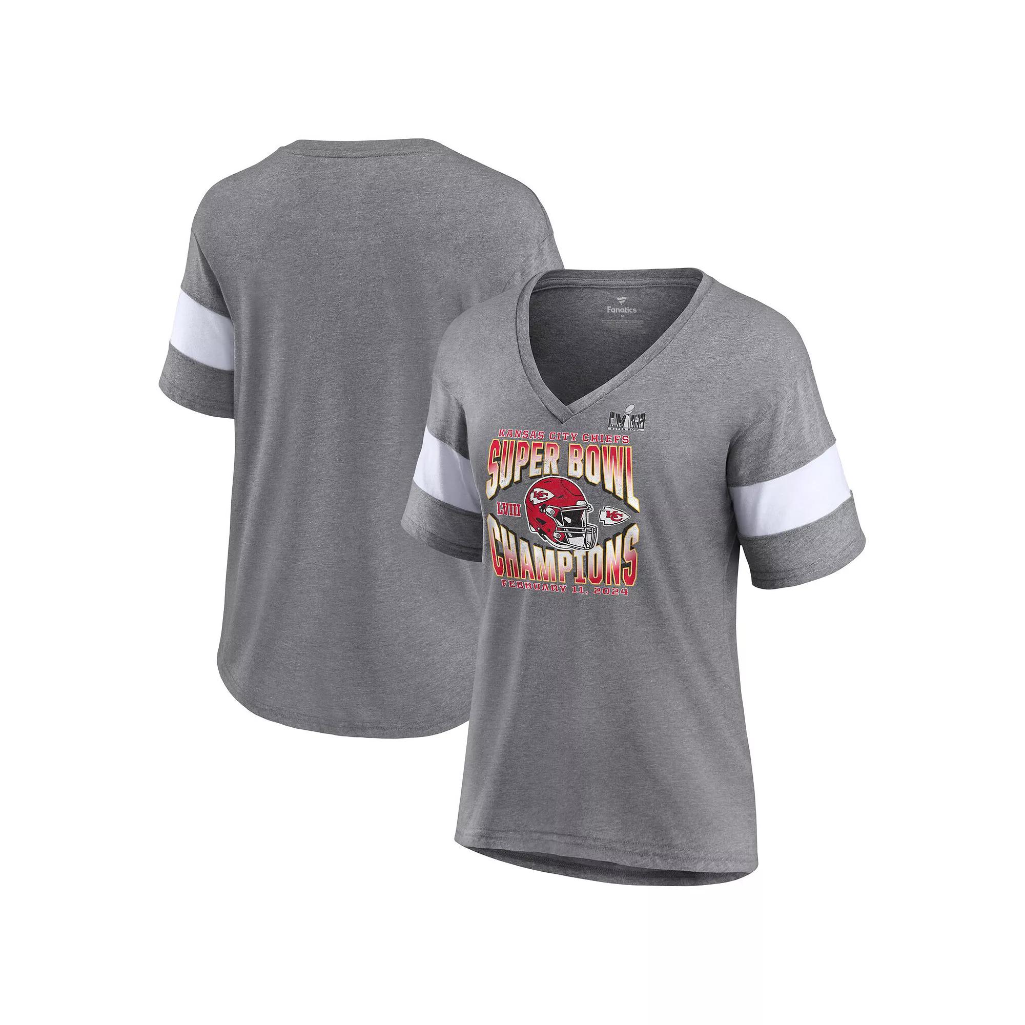 Women's Fanatics Branded  Heather Gray Kansas City Chiefs Super Bowl LVIII Champions Own the Moment Tri-Blend V-Neck T-Shirt, Size: Medium, Grey Product Image