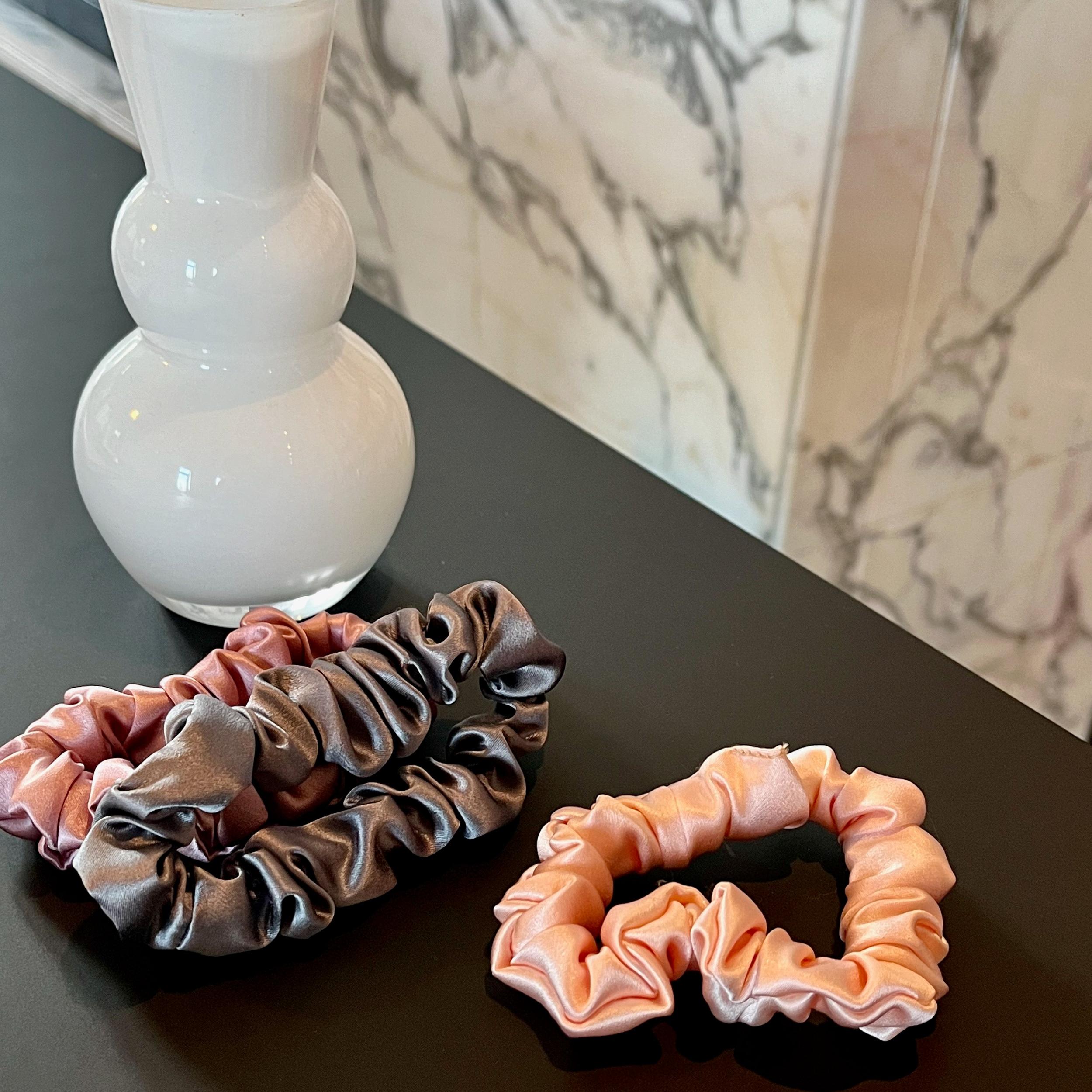 Set of 10 Mulberry Silk Mini Scrunchie Mystery Bag | Zero Waste Scrunchies | Solid and Print | 0.8 inch | 16 - 32 Momme Product Image