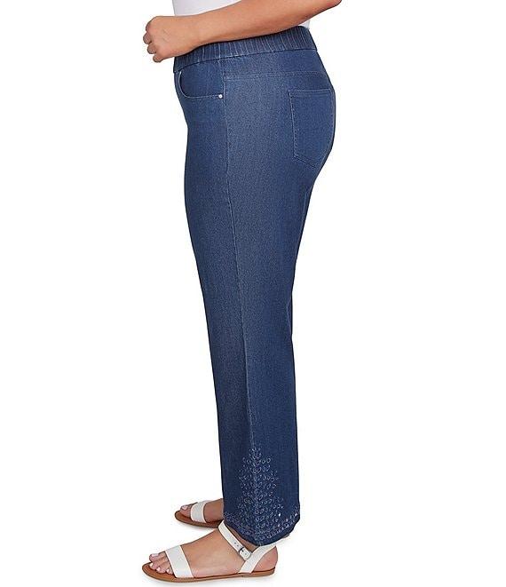 Ruby Rd. Plus Size Straight Leg Embroidered Eyelet Hem Pull-On Pants Product Image