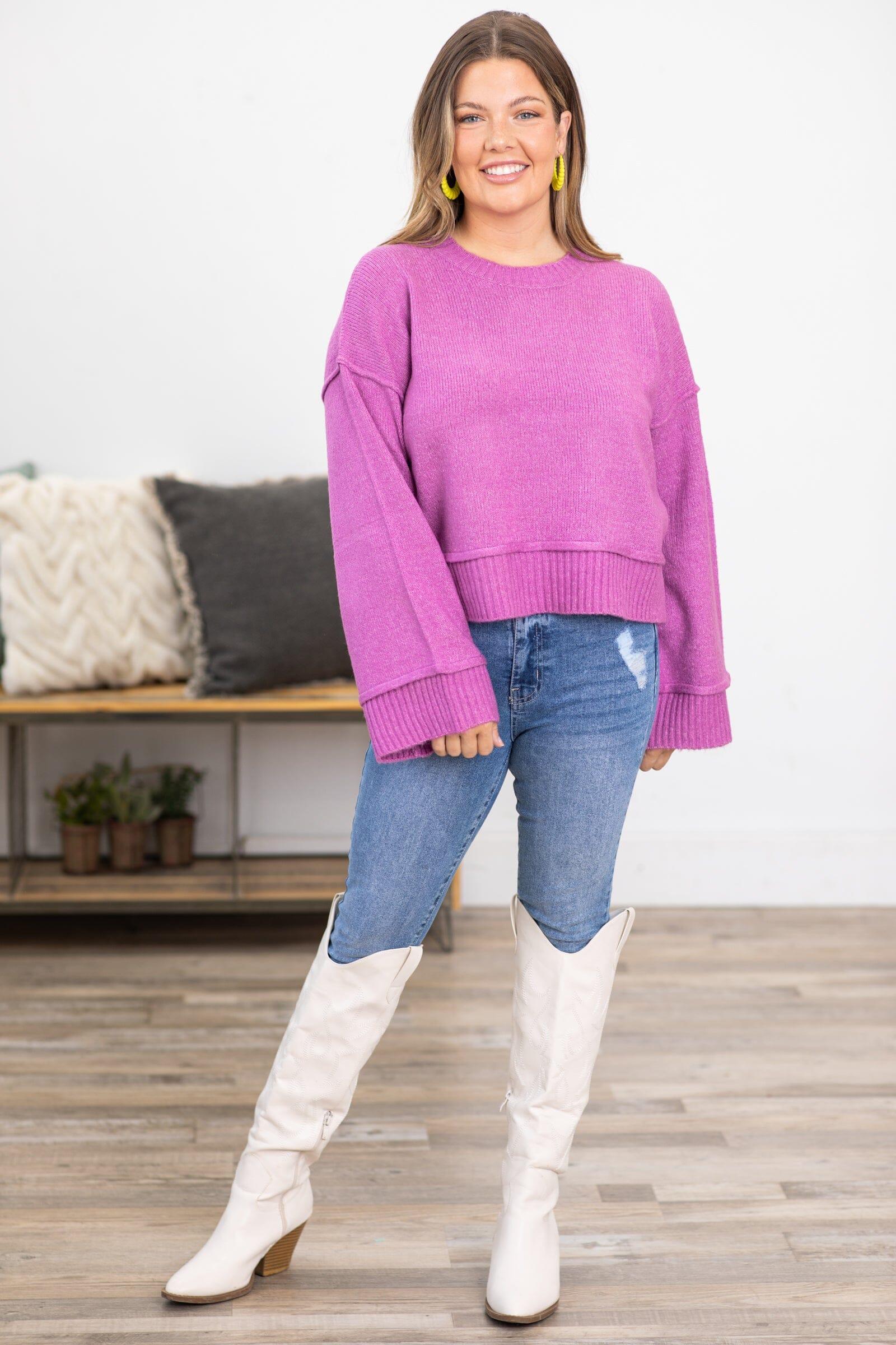 Orchid Ribbed Trim Crew Neck Sweater Product Image