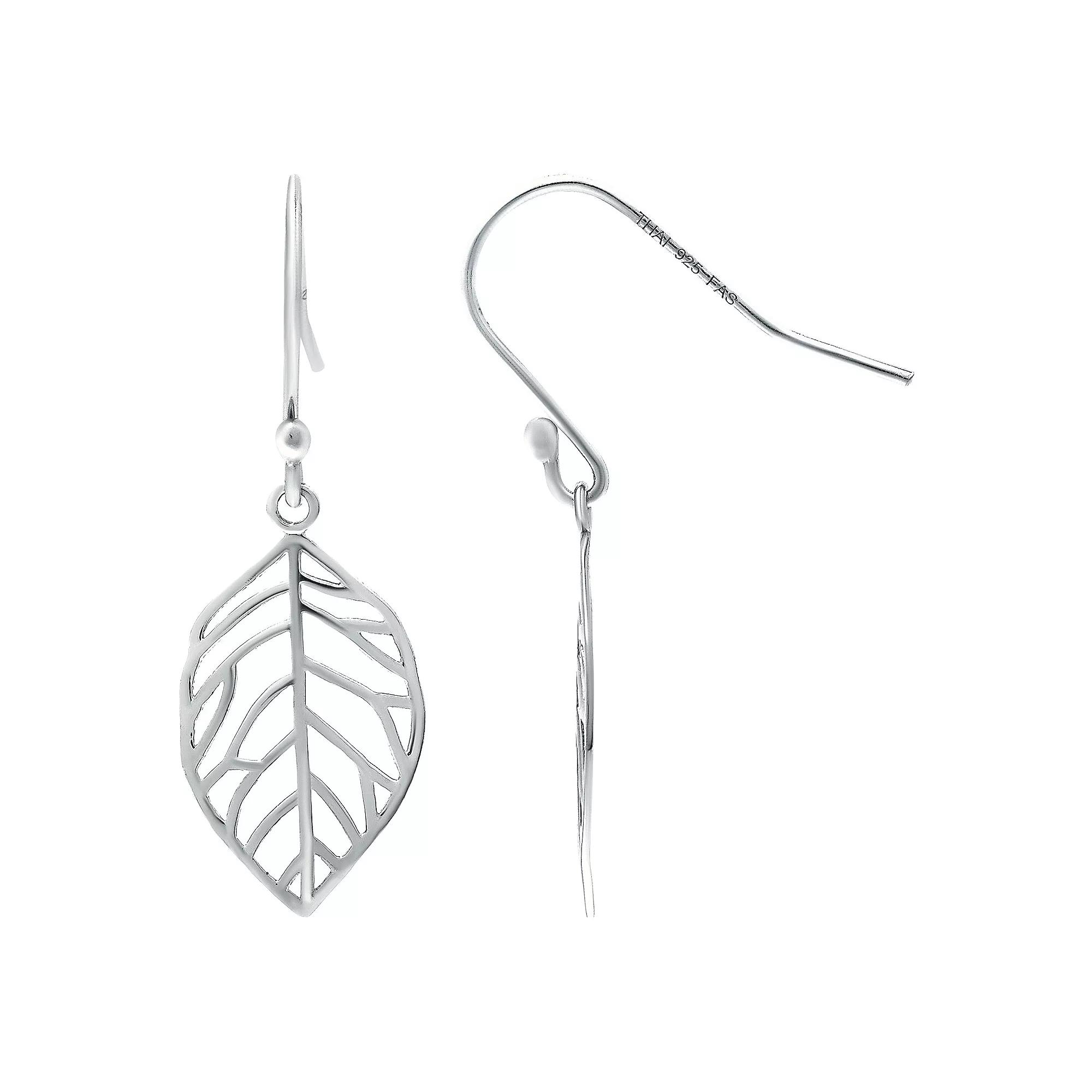 Aleure Precioso 18k Gold Over Silver Leaf Drop Fishhook Earrings, Women's, Silver Tone Product Image