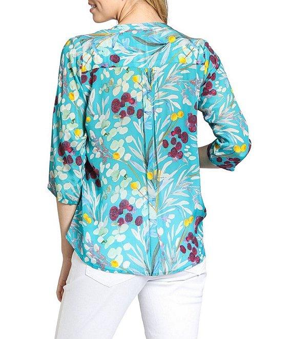 APNY Woven Floral Print V-Neck 3/4 Sleeve Tassel Tie Blouse Product Image