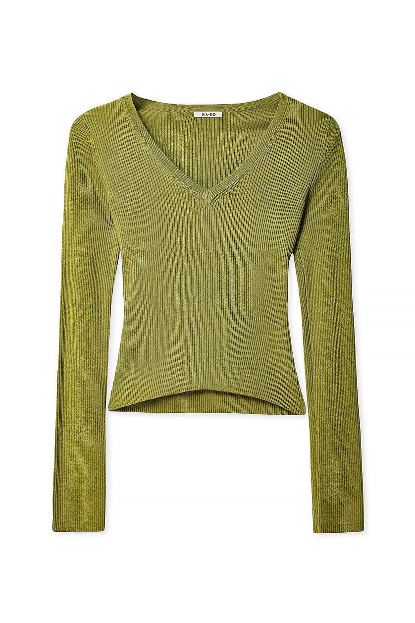 Ribbed Knitted V-Neck Top Product Image