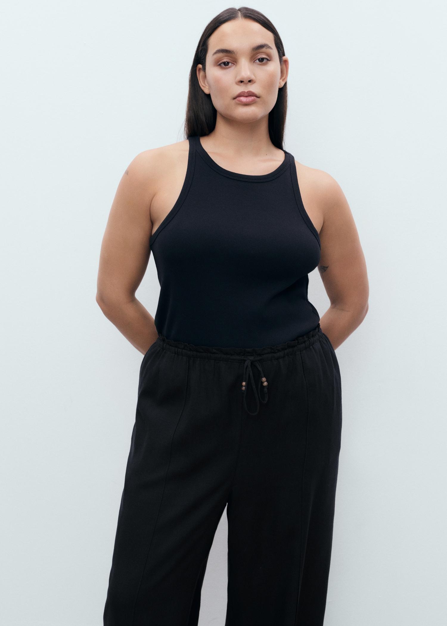 Linen-blend elastic waist pants - Women | MANGO USA Product Image