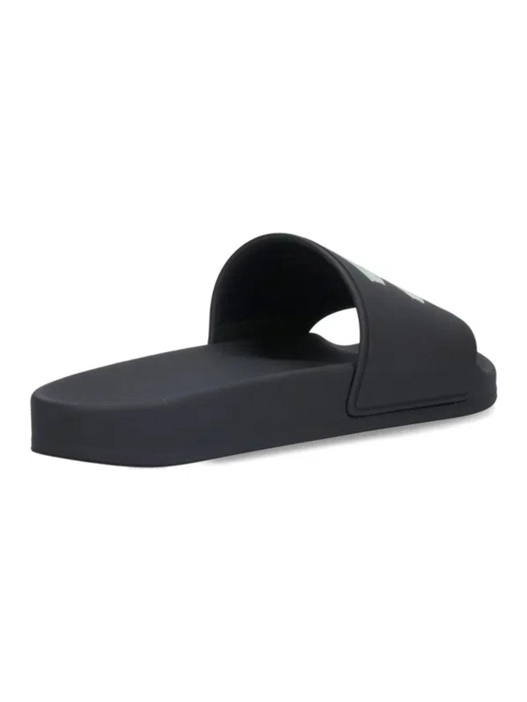 BALENCIAGA Black Sandals With Maxi Contrasting Logo In Tech Fabric Man In Multicolor Product Image