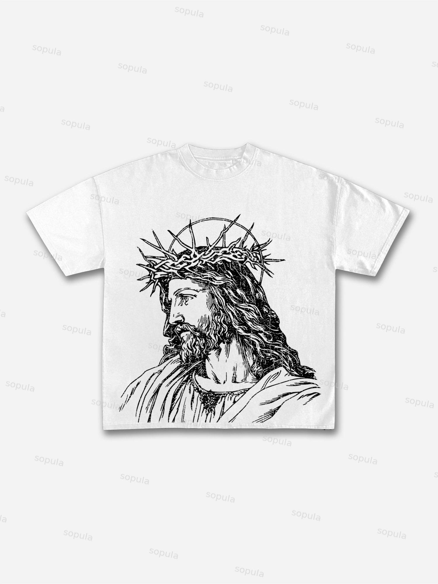 Jesus Print Cotton T-shirt Product Image