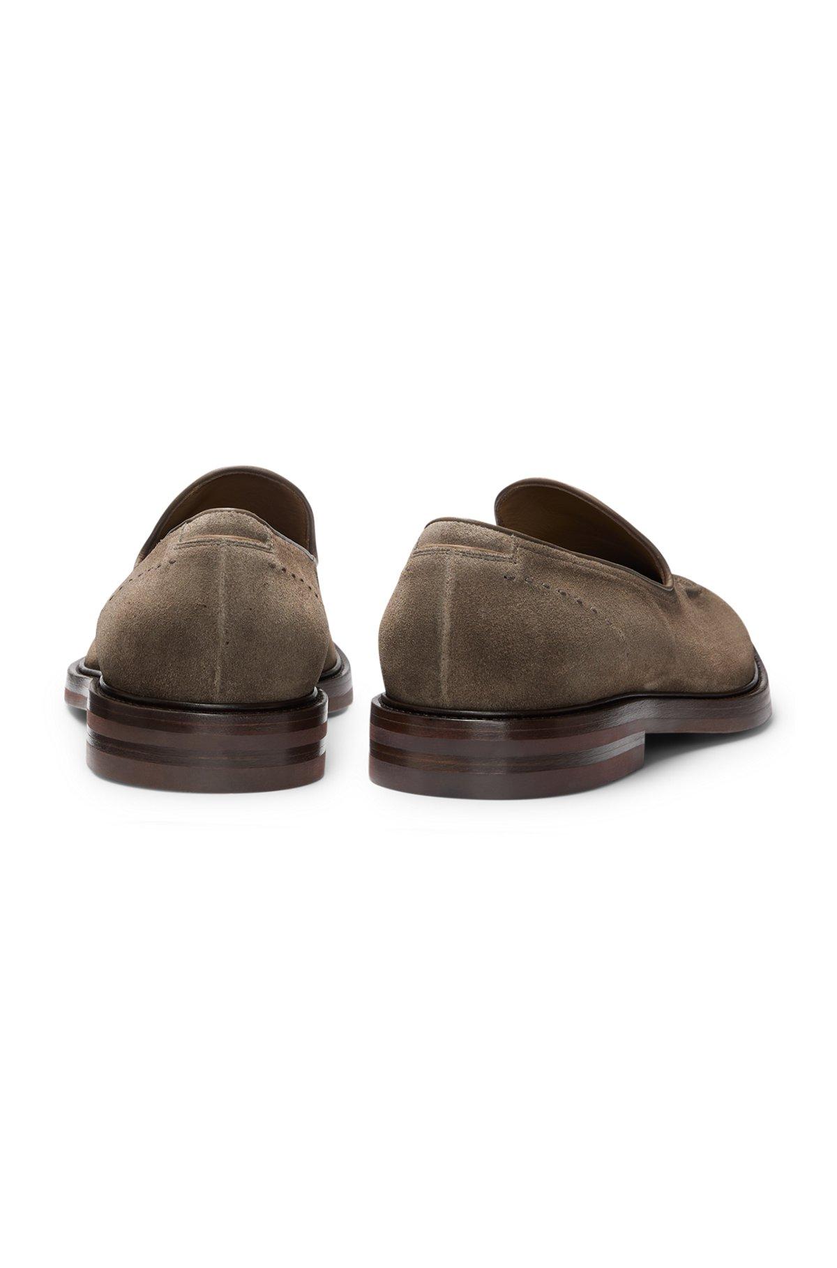 Suede loafers with leather piping Product Image