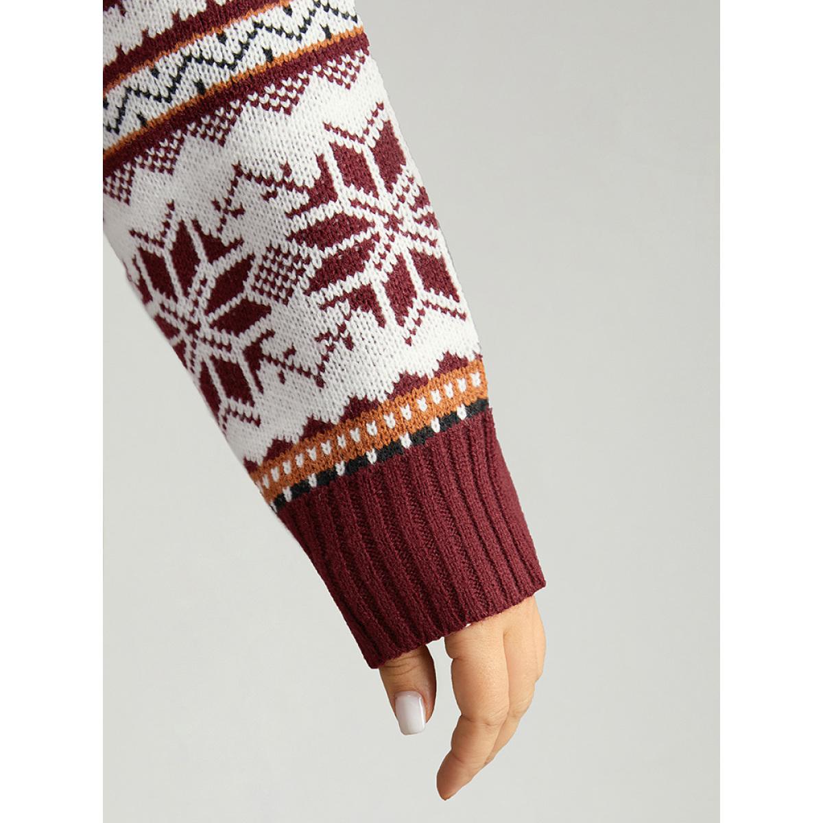 Plus Size Christmas Geometric Round Neck Pullover Scarlet Women Casual Long Sleeve Round Neck Festival-Christmas Pullovers BloomChic 14-16/1X Product Image