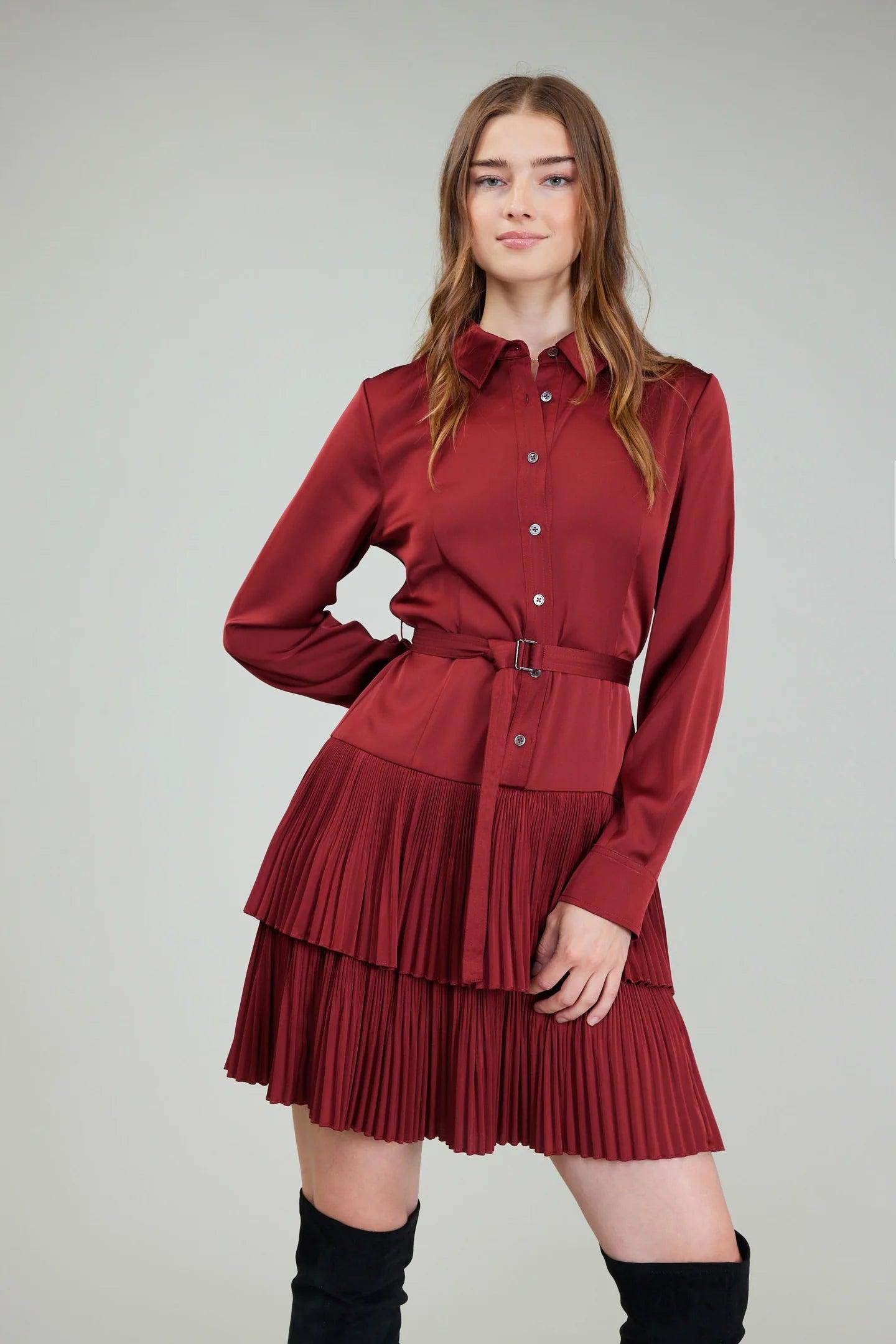 Tiered Pleated Shirt Dress Product Image