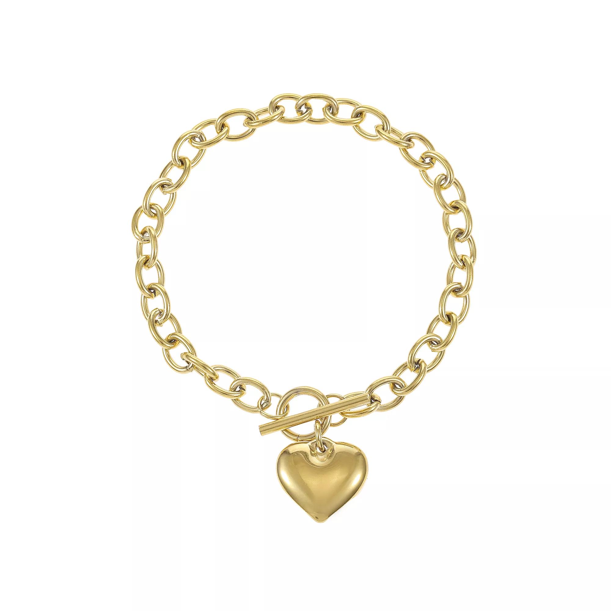 City Luxe Stainless Steel Toggle Heart Bracelet, Women's, Size: 7.5", Gold Tone Product Image