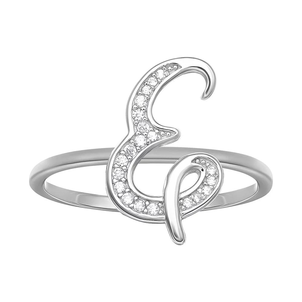 PRIMROSE Sterling Silver Cubic Zirconia Initial Ring, Womens Sterling Silver E Product Image