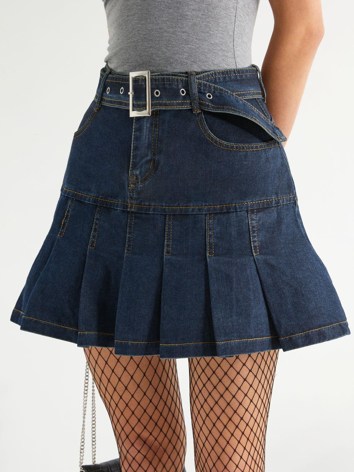 Buckle Belted Pleated Mini Skirt Product Image