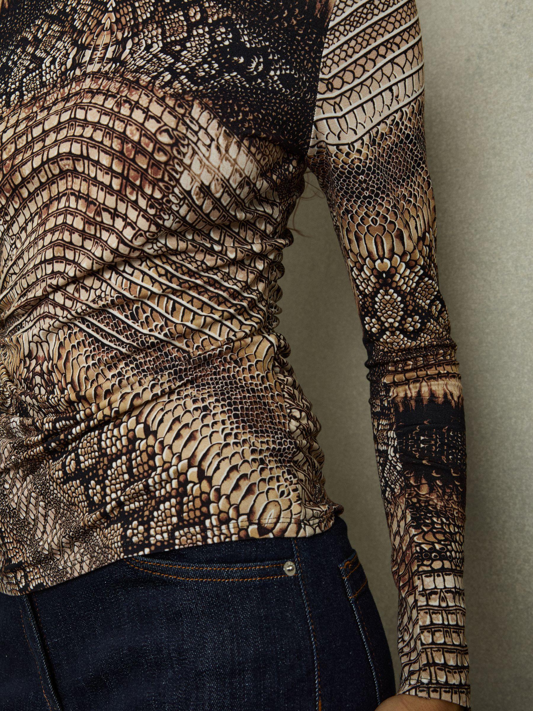 Snake-Print Roll-Neck Top in Brown Product Image