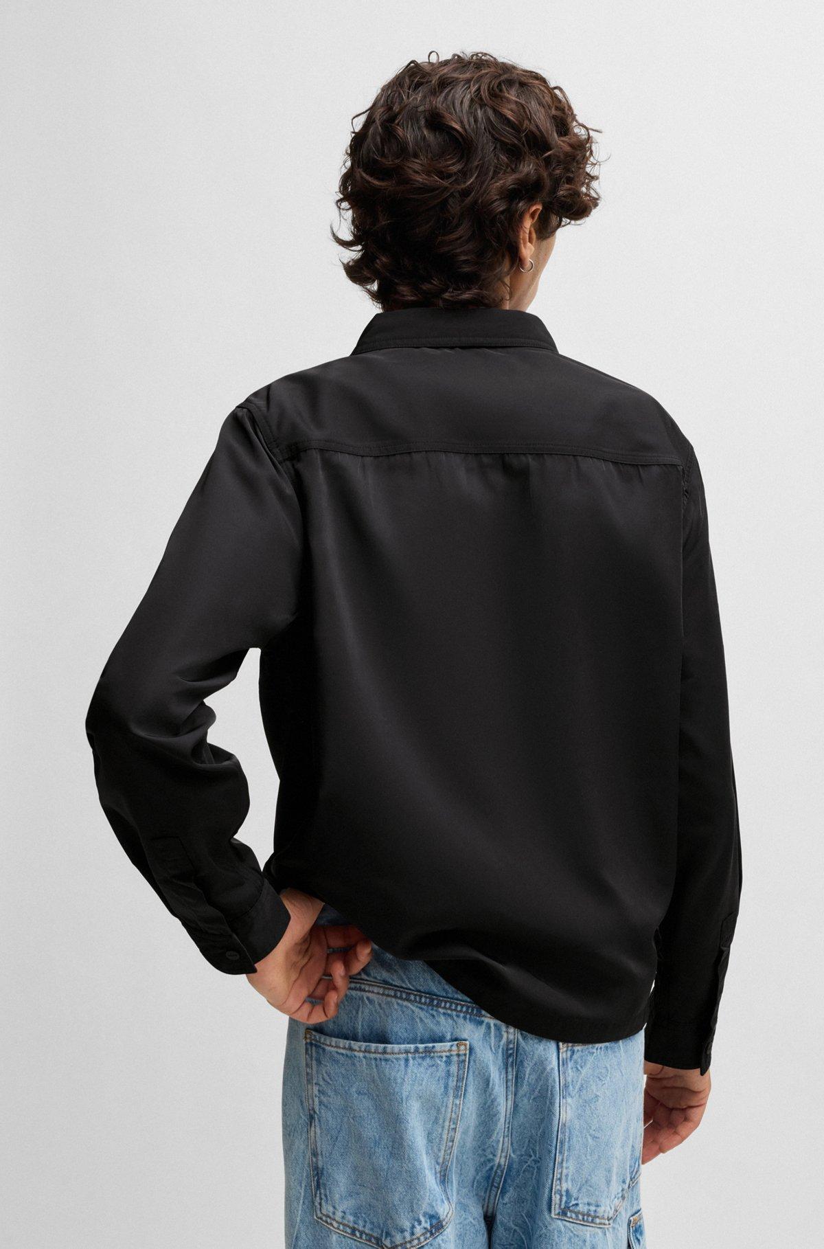 Oversize-fit zip-up shirt with stacked logo trim Product Image