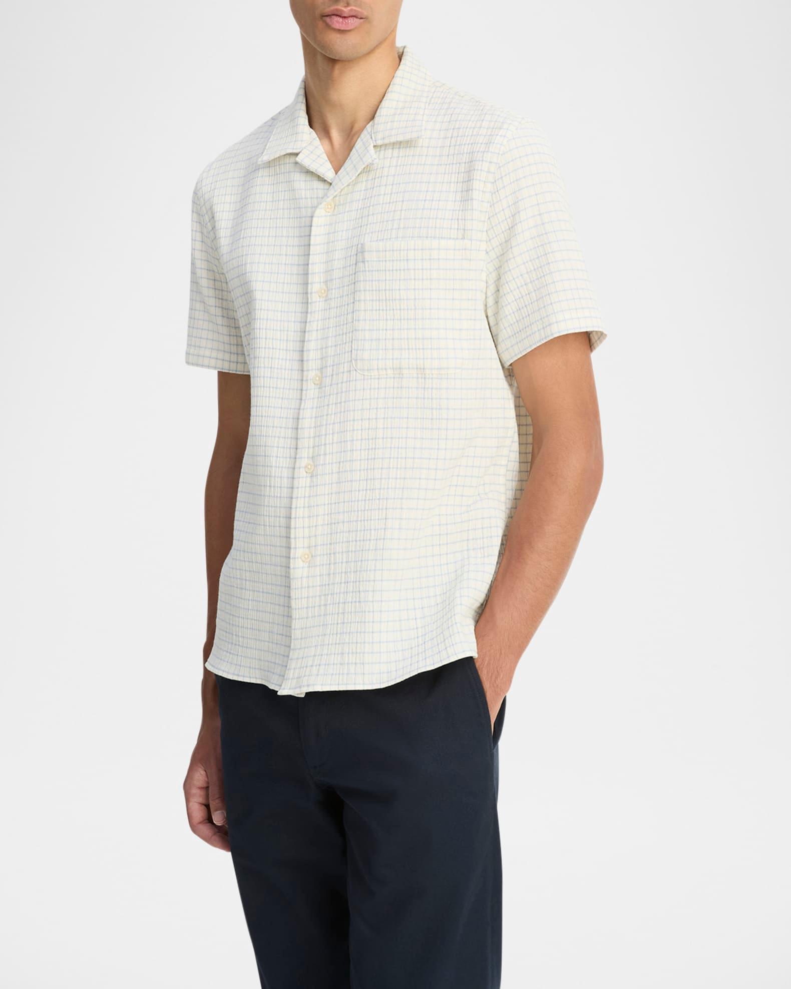 Men's Textured Cotton Grid Check Camp Shirt Product Image