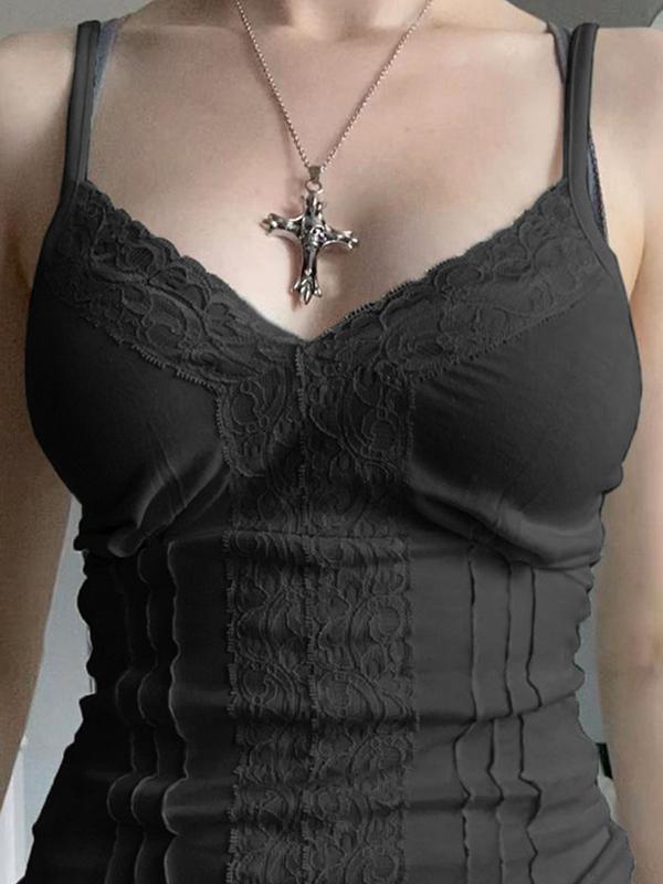 Lace stitching V Neck Cami Top Product Image