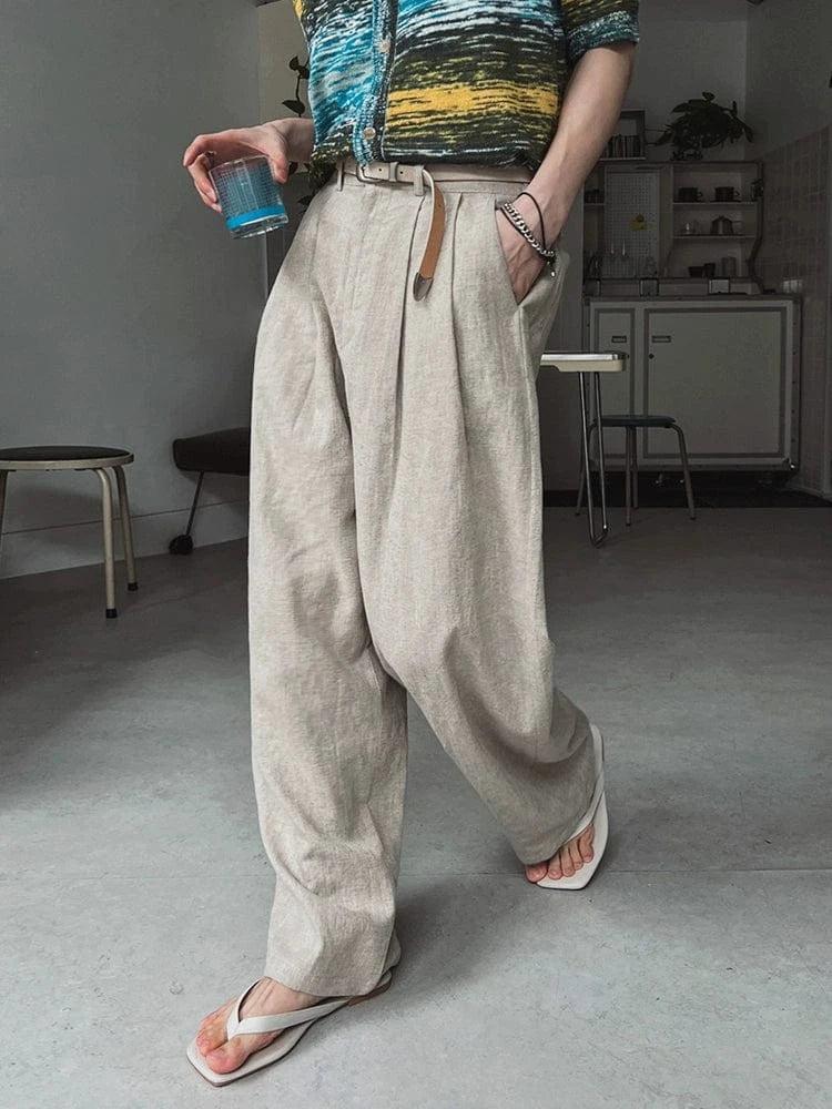 RT No. 18107 PLEATED LINEN STRAIGHT PANTS Product Image
