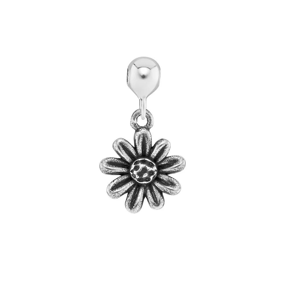 PRIMROSE Sterling Silver Polished Oxidized Flower Sliding Charm, Women's Product Image