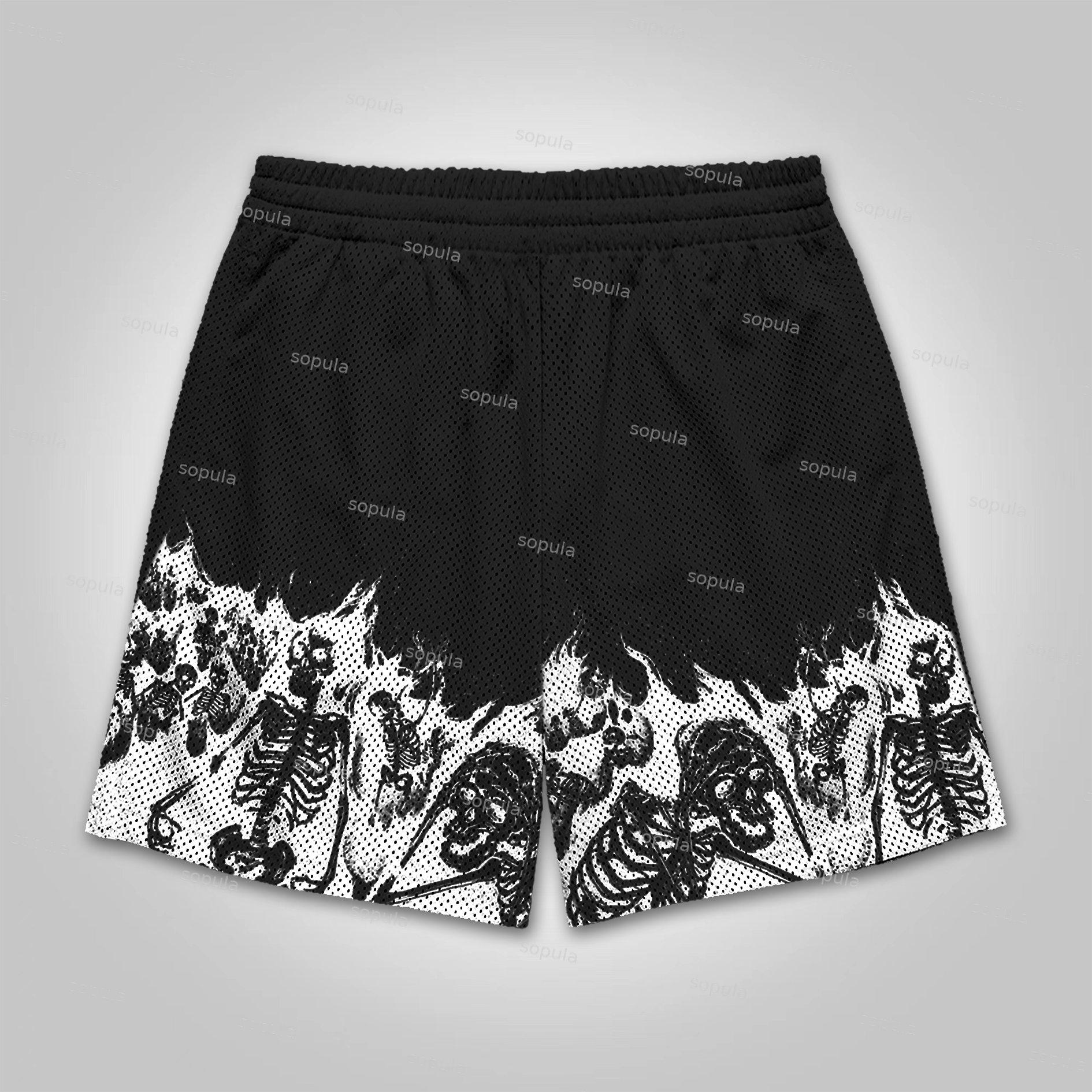 Sopula Flaming Skull Graphic Mesh Shorts Product Image