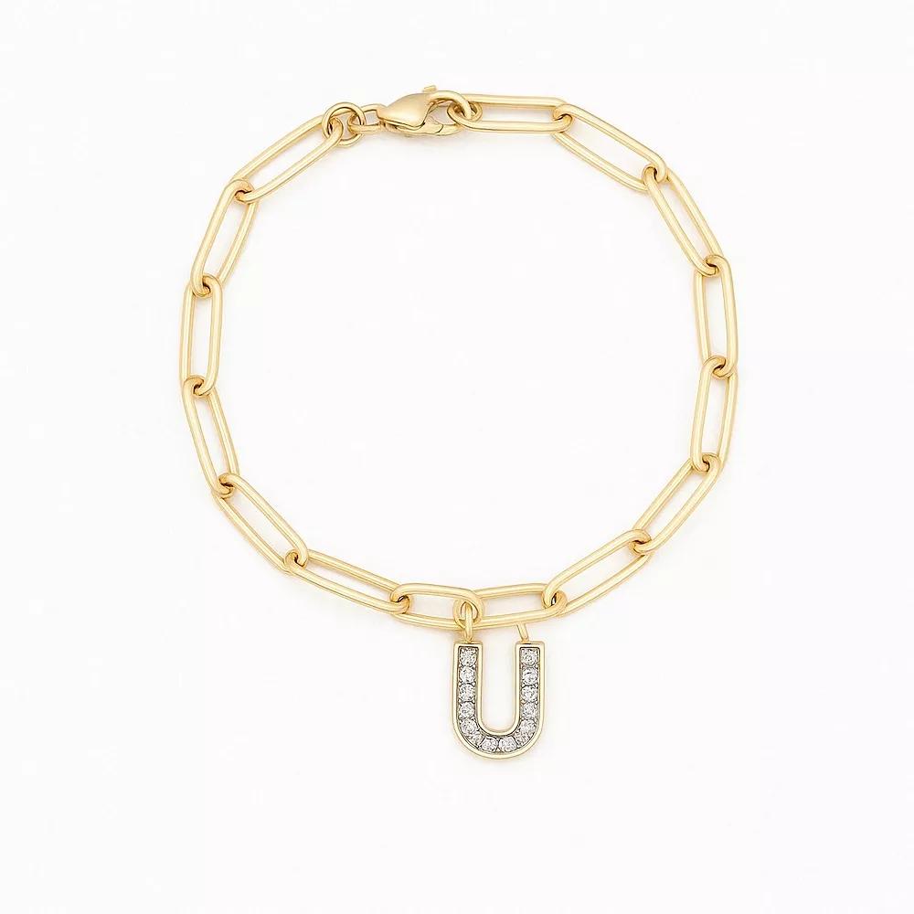 Meshmerise 18K Gold Over Silver Diamond Inital Bracelet, Women's, Size: 6-7" ADJ, Gold Tone U Product Image