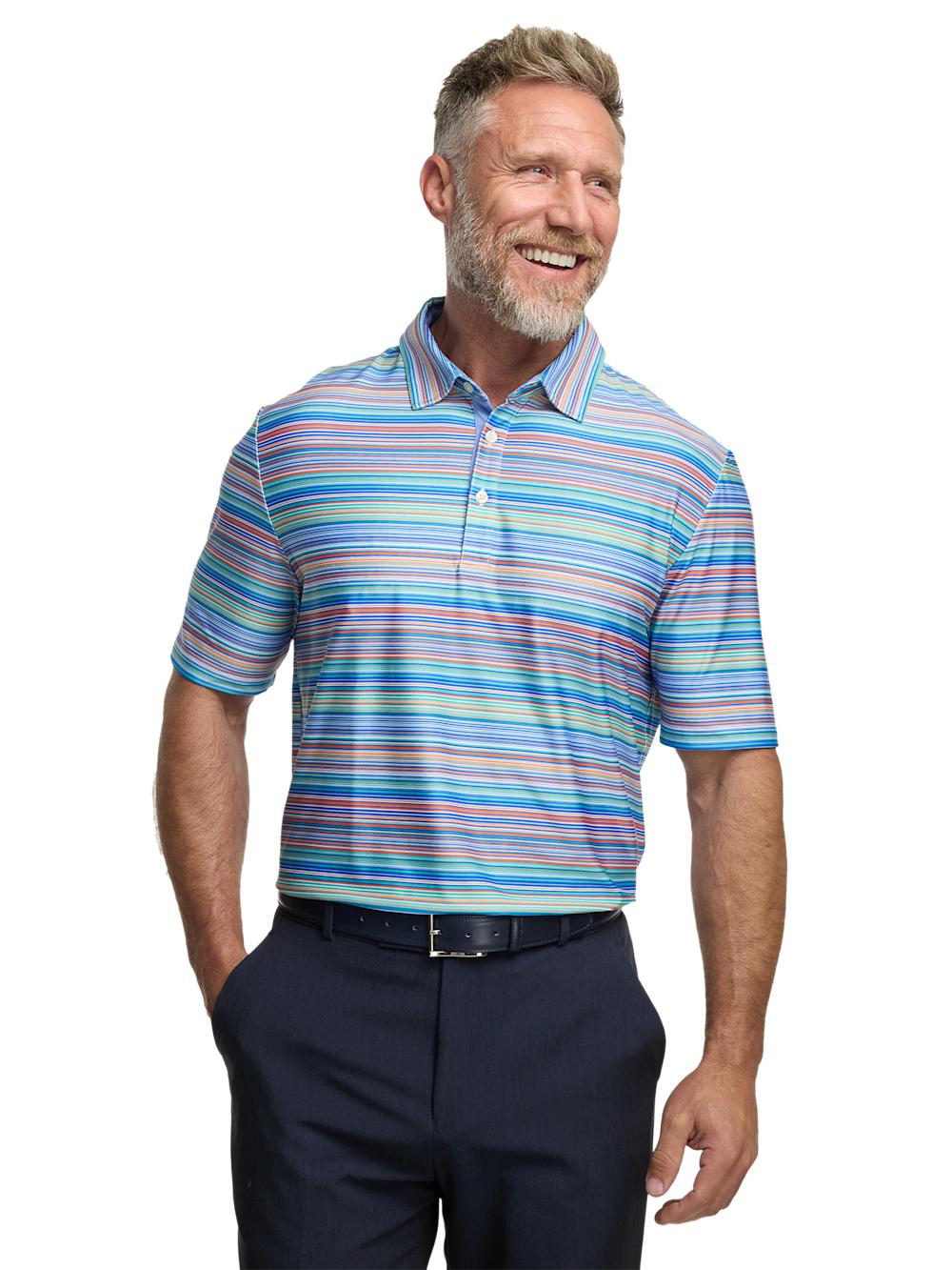 Performance Blend Three Button Patterned Performance Polo - Multi Product Image
