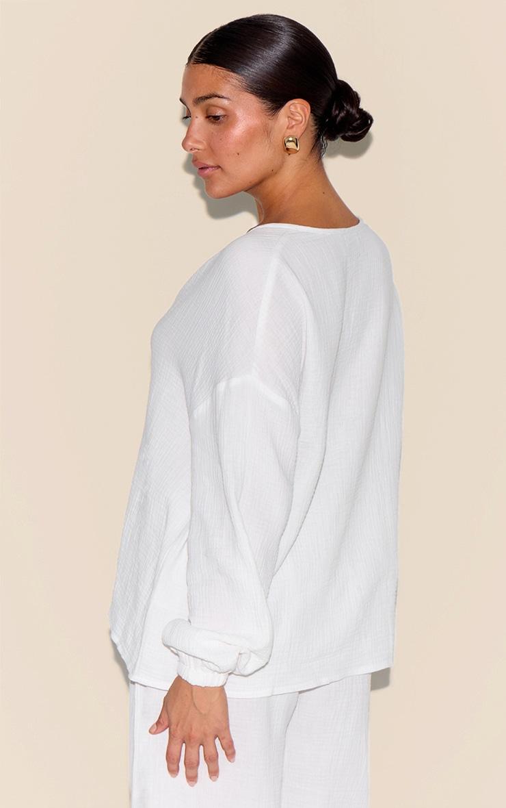 Petite White Cheesecloth Textured Tie Front Shirt Product Image