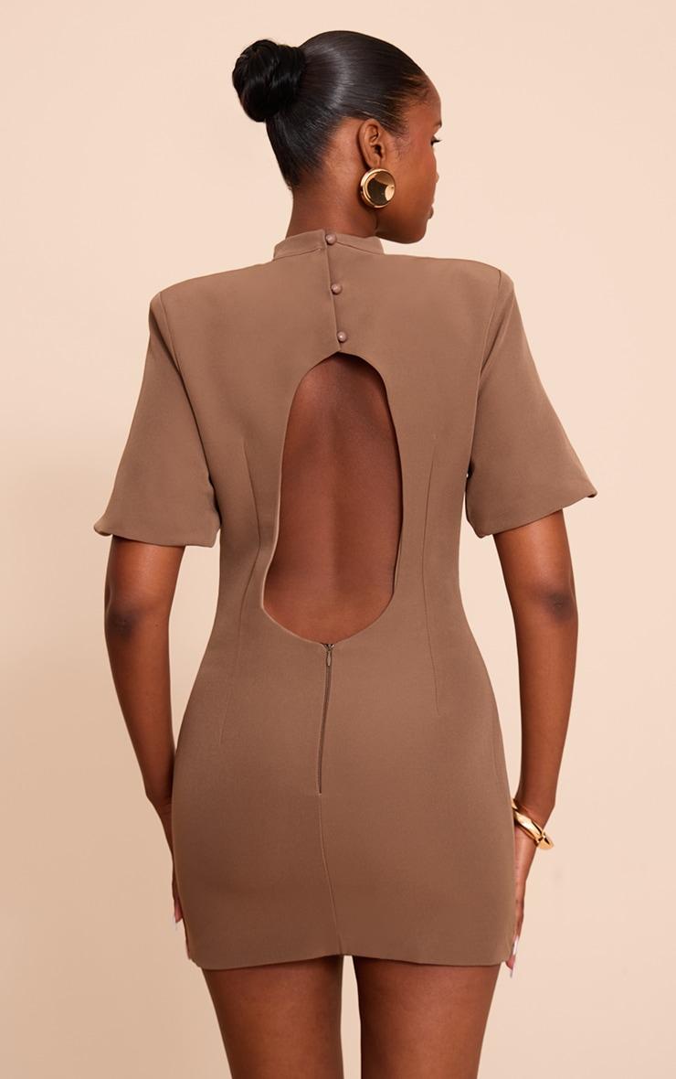 Mushroom Woven Cinched Backless Minii Dress Product Image