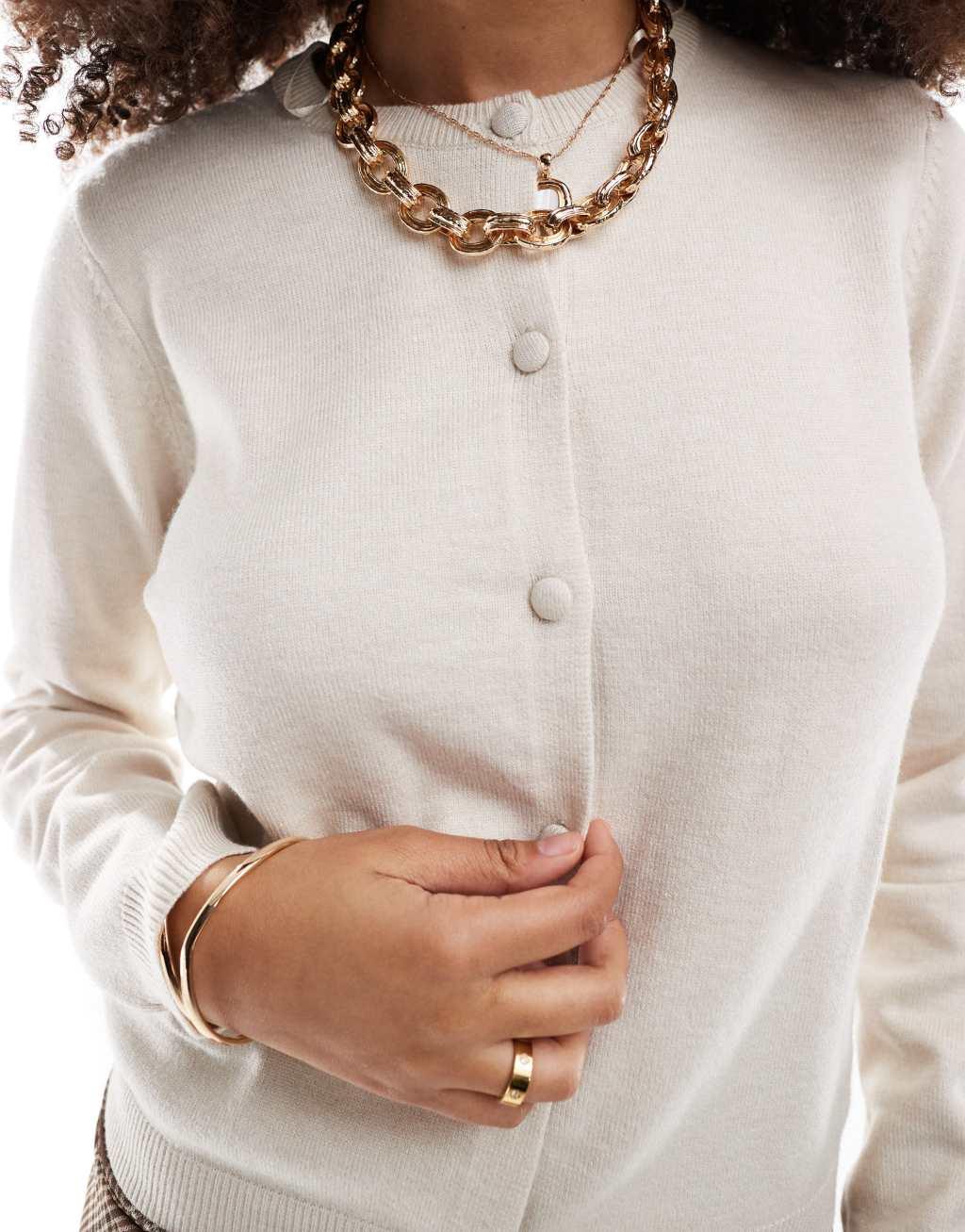 Threadbare button up knitted cardigan in oat Product Image