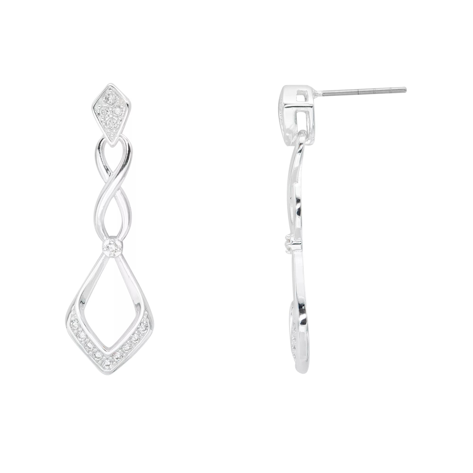 City Luxe Silver Plated Cubic Zirconia Openwork Drop Earrings, Women's, Silver Tone Clear Product Image