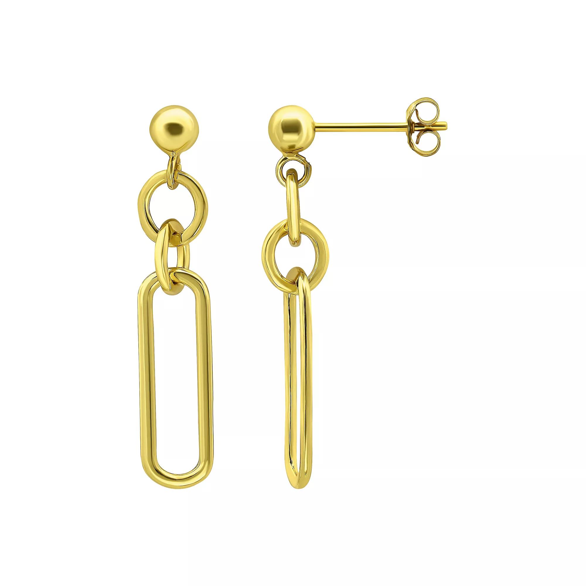 Aleure Precioso Sterling Silver Paperclip Link & Circle Drop Earrings, Women's, Gold Tone Product Image