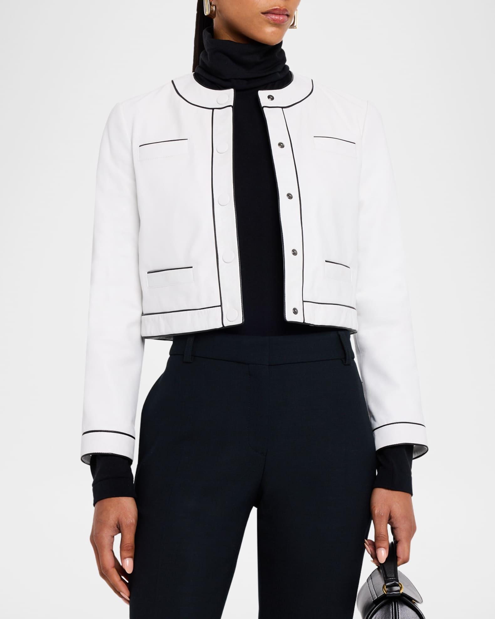 Cropped Contrast-Trim Leather Jacket Product Image