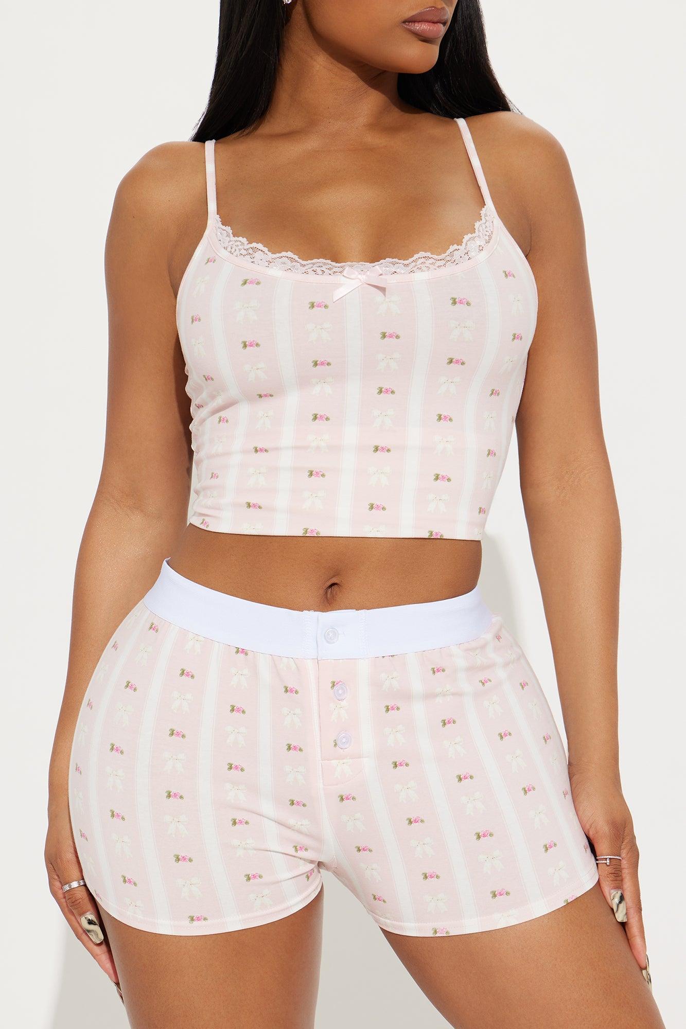 Sleepy Weekend Ribbed Cami PJ Boxer Short Set - Pink Female Product Image