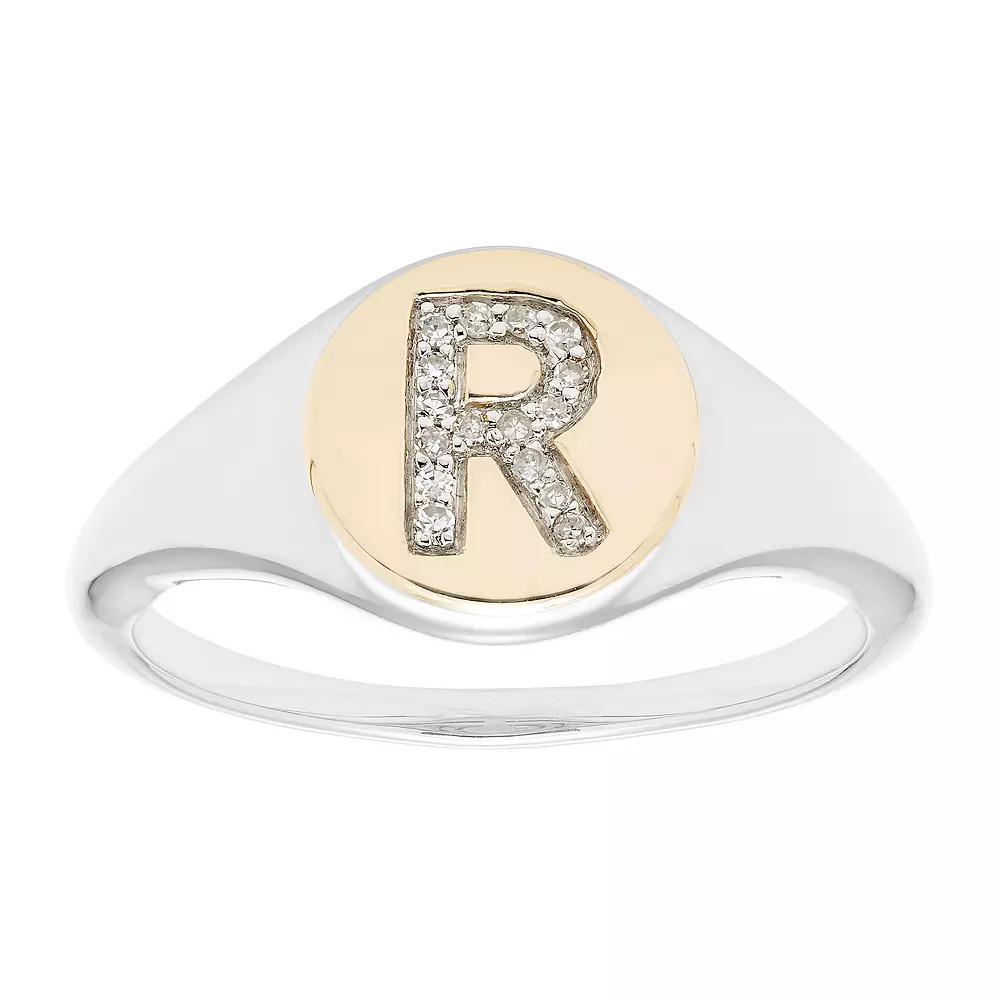 It's Personal 14k Gold Over Sterling Silver Diamond Accent Initial Signet Ring, Women's, Size: 9, Two Tone R Product Image