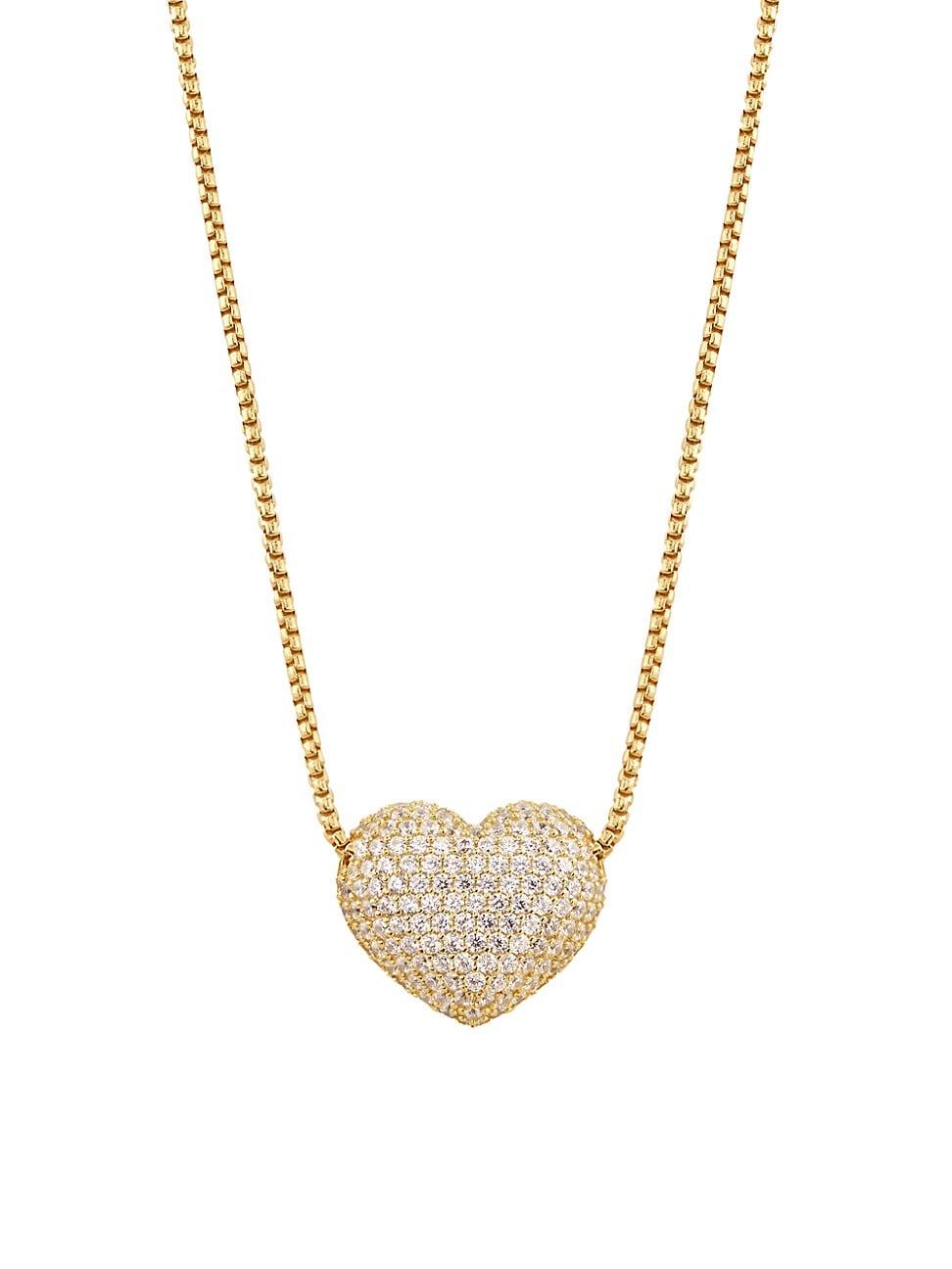 Womens Puffy Heart 18K Gold-Plated & Cubic Zirconia Pendant Necklace Product Image