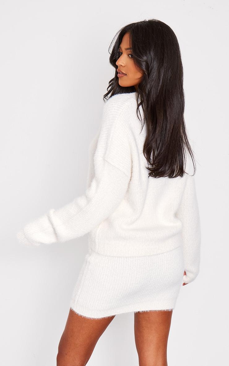 Tall Oatmeal Fluffy Knitted V Neck Sweater Product Image