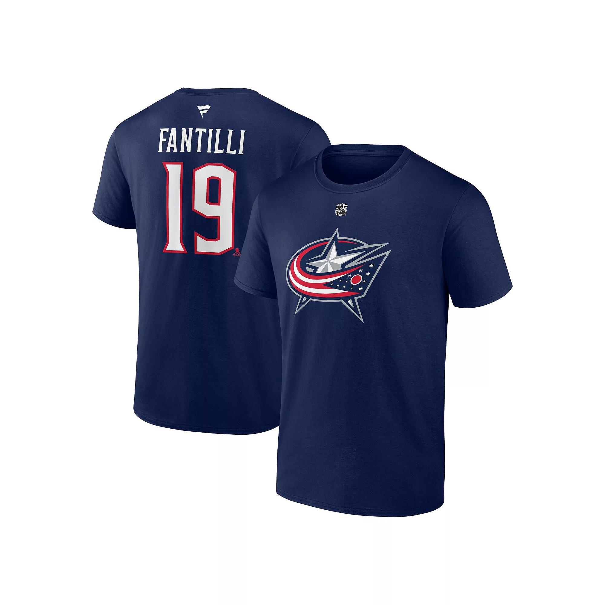 Men's Fanatics Adam Fantilli Navy Columbus Blue Jackets Authentic Stack Name & Number T-Shirt,  Product Image