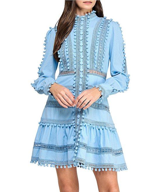 Layered With Love Carla Woven Mock Neck Long Sleeves Ruffle Tiered Hem Fit & Flare Mini Dress Product Image