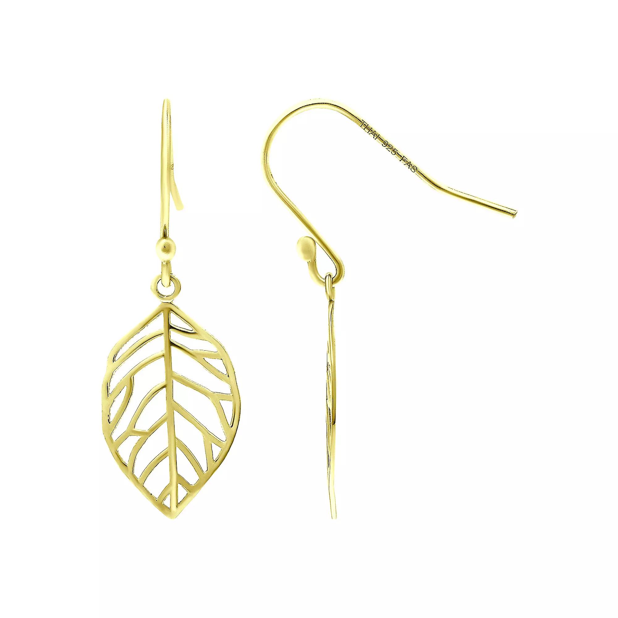 Aleure Precioso 18k Gold Over Silver Leaf Drop Fishhook Earrings, Women's, Gold Tone Product Image
