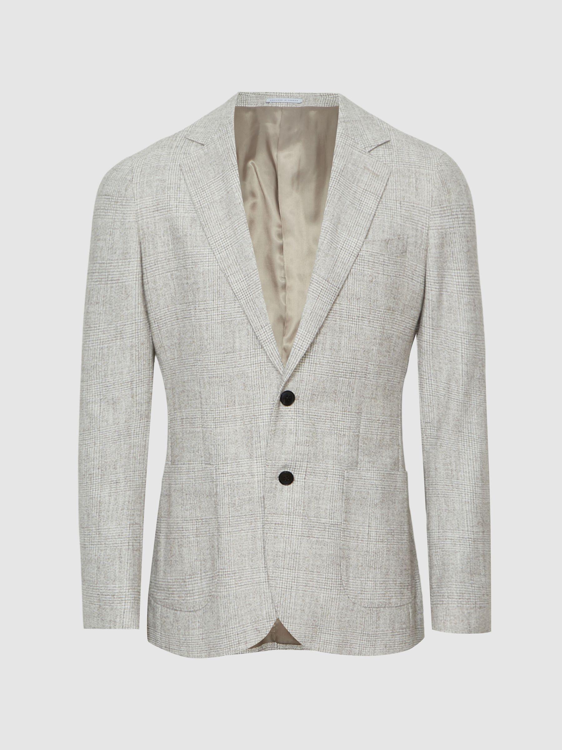Lindhurst Oatmeal Slim Fit Single Breasted Check Blazer Product Image