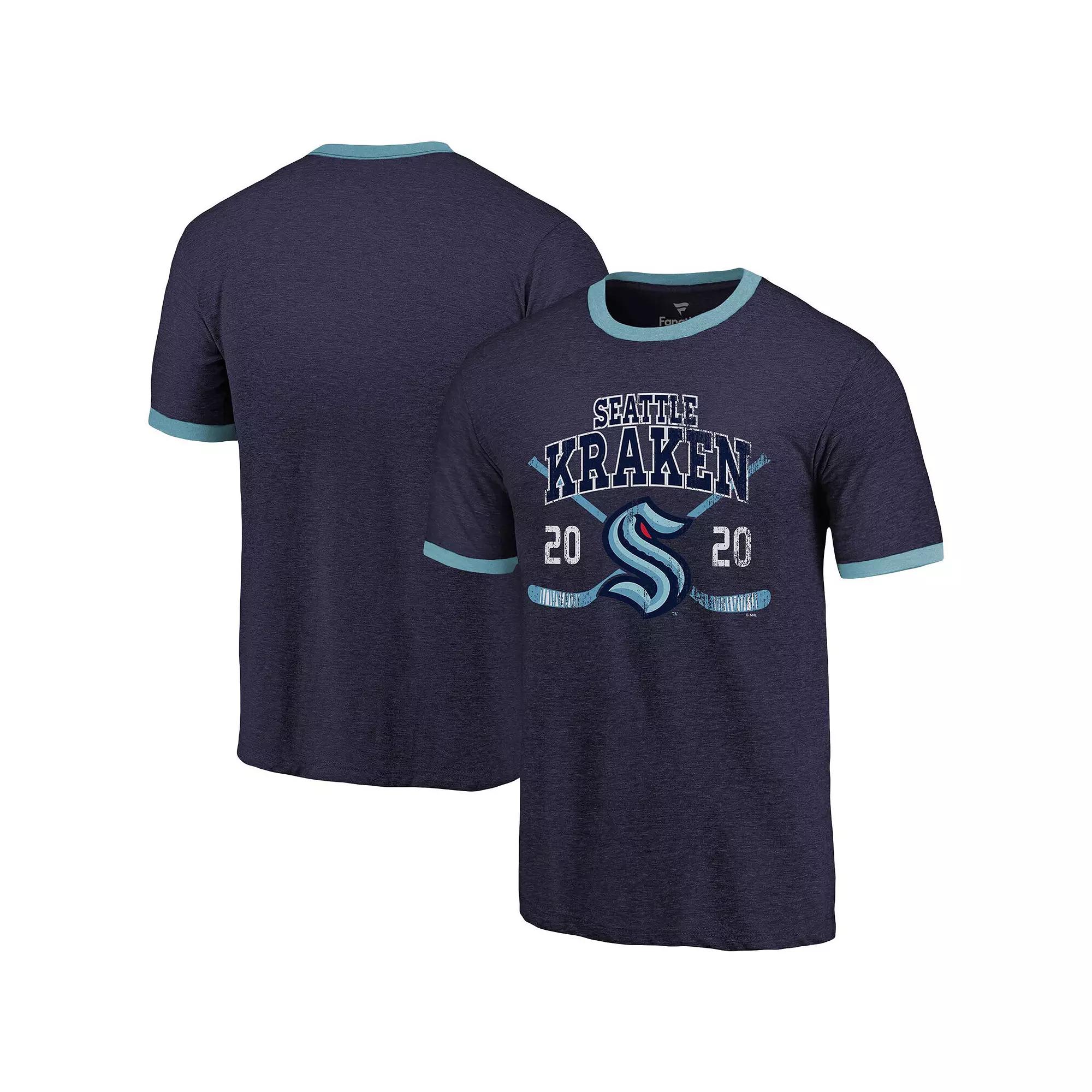 Men's Majestic Threads Navy Seattle Kraken Buzzer Beater Tri-Blend Ringer T-Shirt,  Product Image