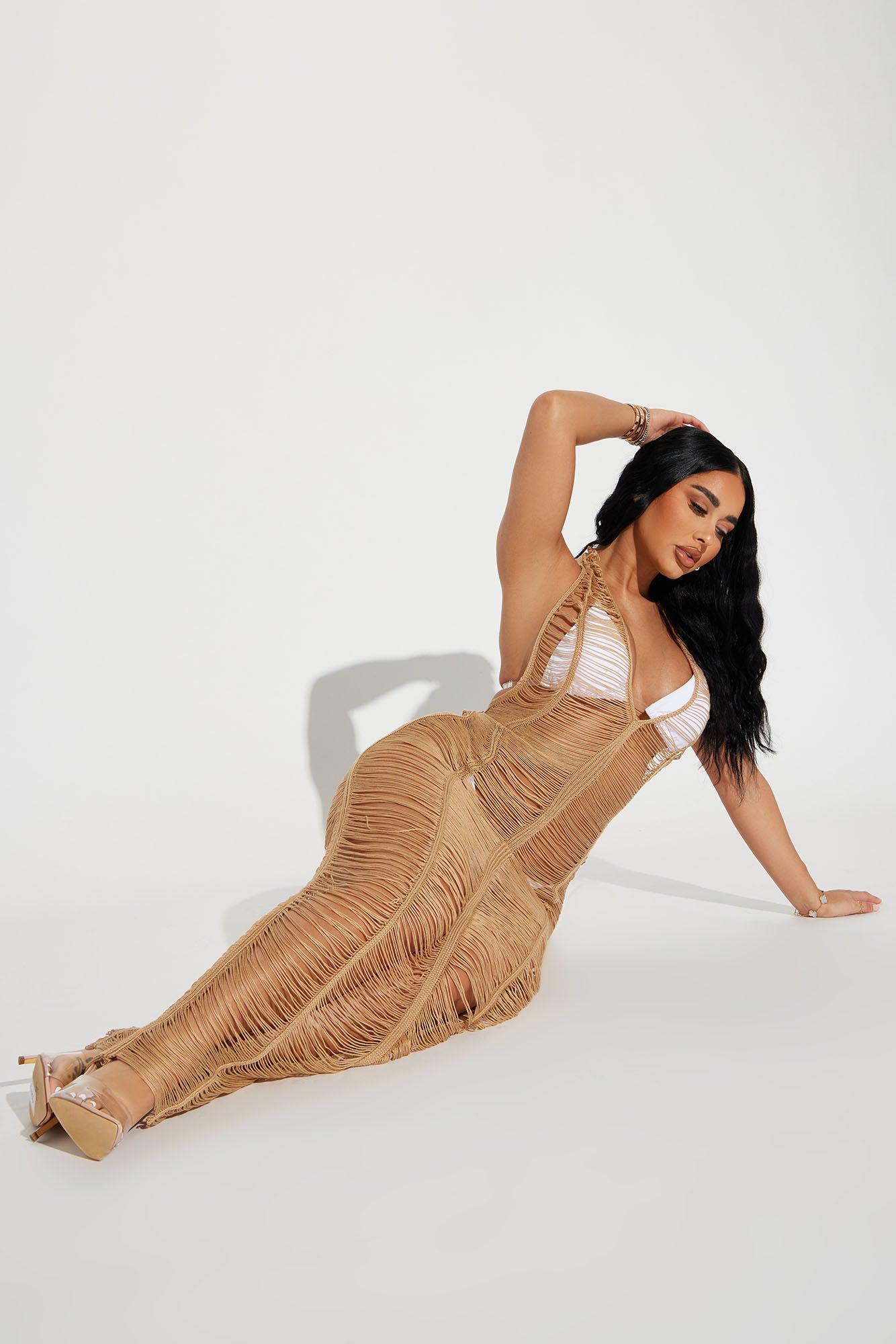 Relaxing All Summer Crochet Cover Up Maxi Dress - Mocha Product Image