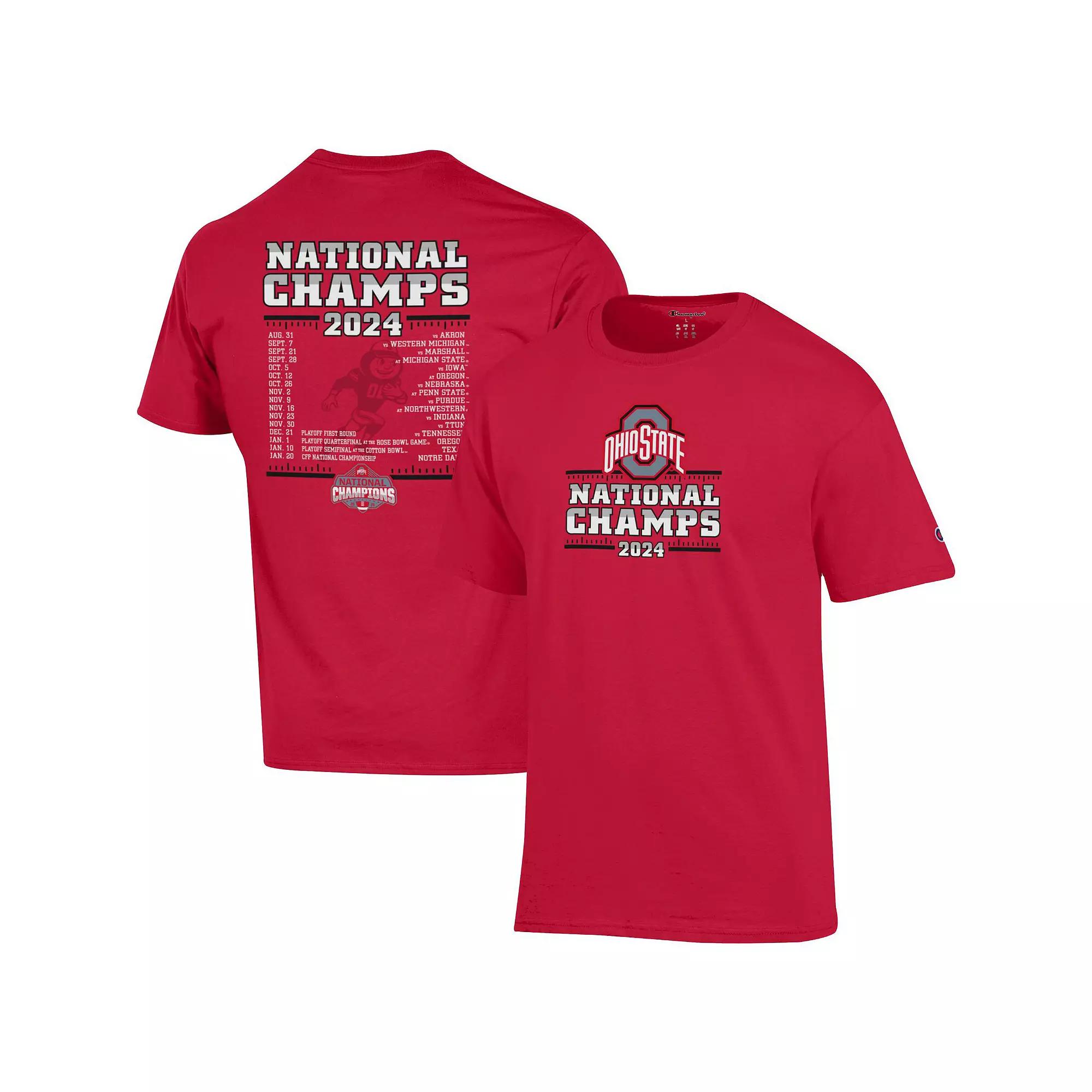 Men's Champion Scarlet Ohio State Buckeyes College Football Playoff 2024 National Champions Schedule T-Shirt, Size: Small, Red Product Image