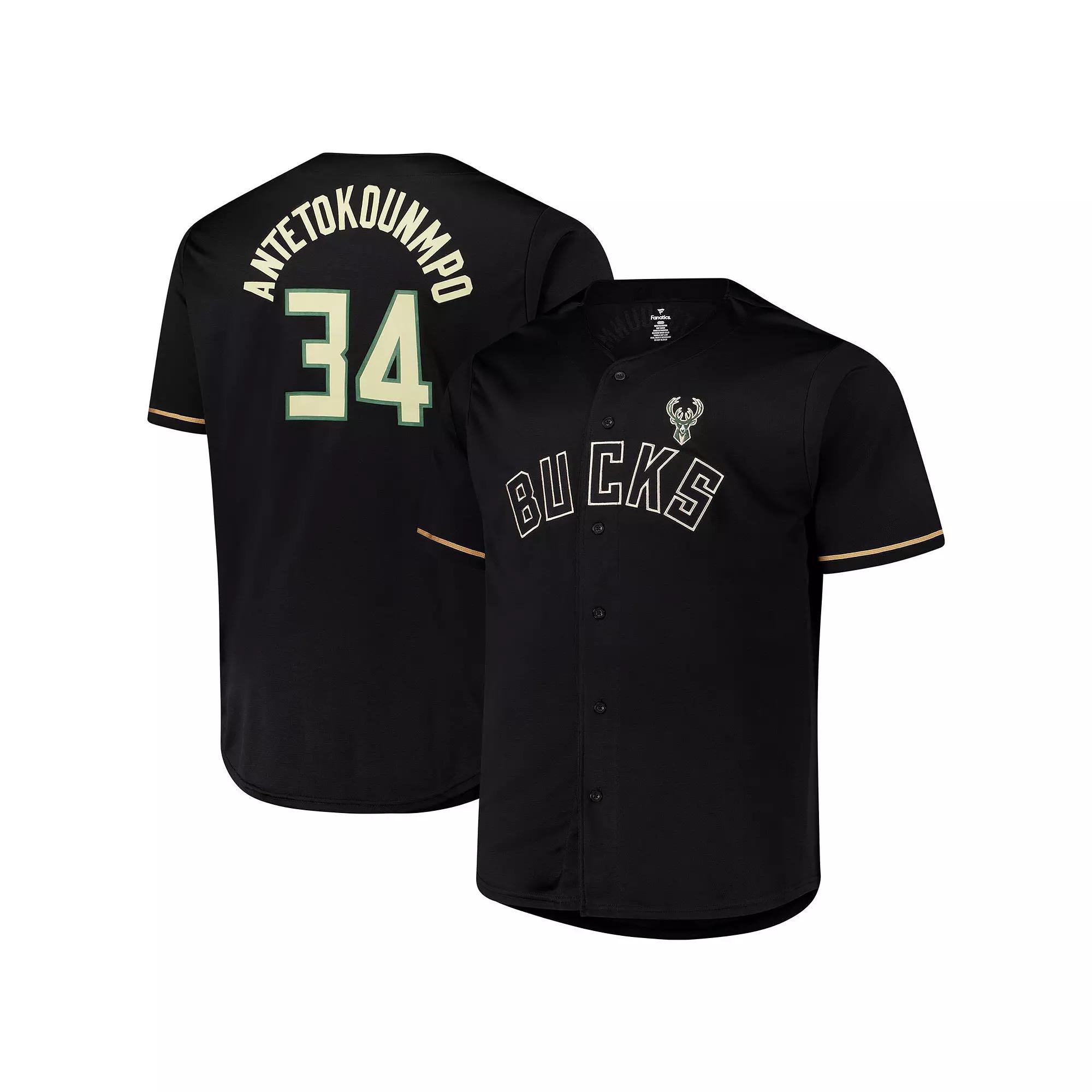 Men's Profile Giannis Antetokounmpo Black Milwaukee Bucks Big & Tall Name & Number Button-Up Jersey,  Product Image