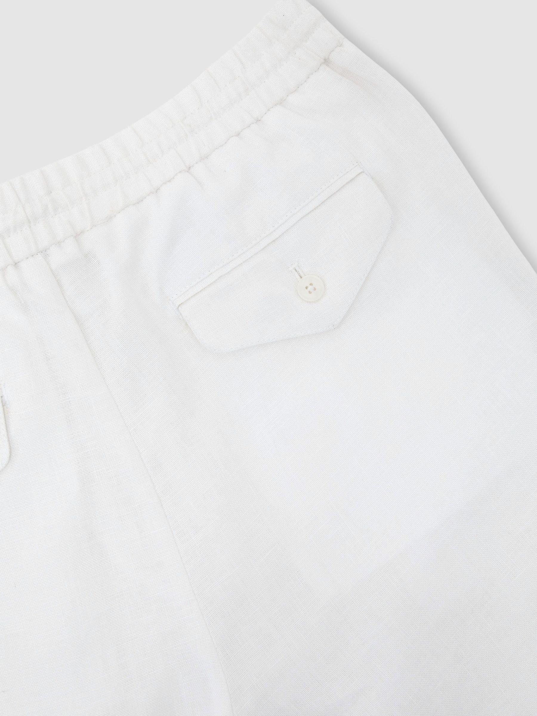Linen Relaxed-Fit Drawstring Trousers in White Product Image