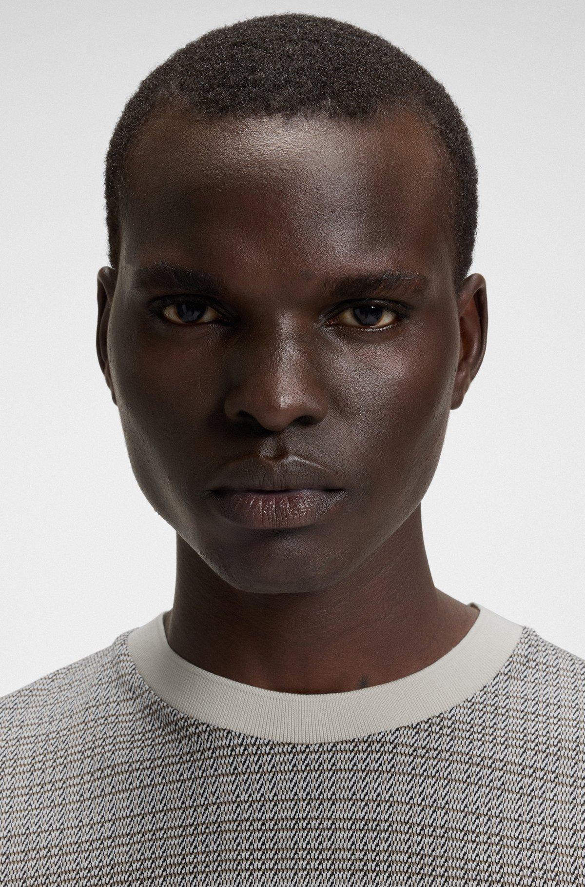 BOSS - Mercerized-cotton T-shirt with grid pattern - White Product Image