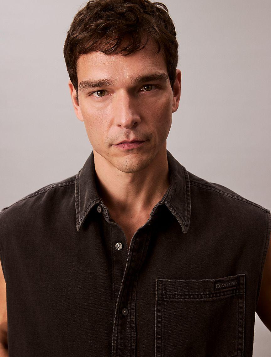 Denim Sleeveless Button-Down Shirt  Product Image