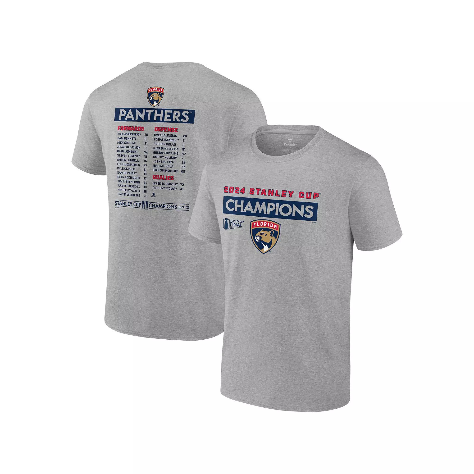 Men's Fanatics  Steel Florida Panthers 2024 Stanley Cup Champions Roster T-Shirt, Size: Small, Pnt Silver Product Image